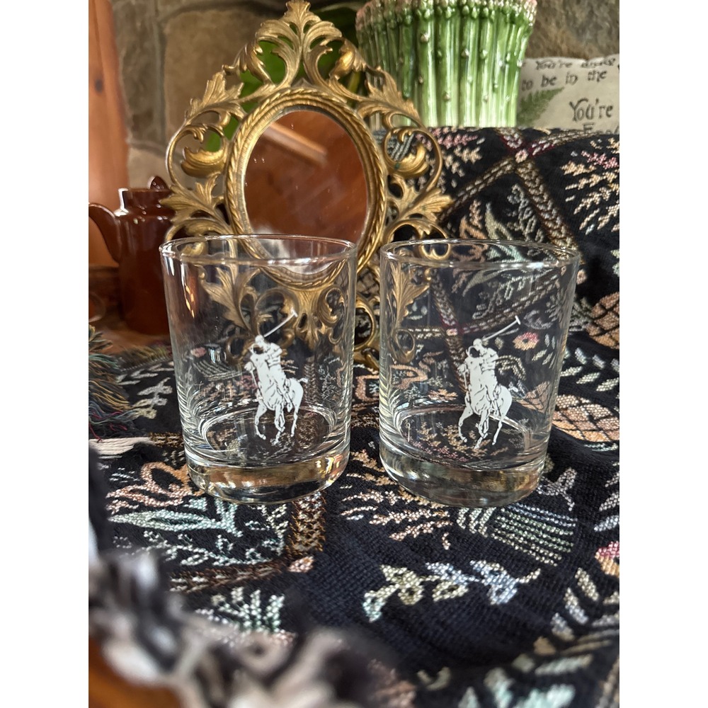Polo Ralph Lauren Glasses Pony Logo Lowball Double Old Fashioned Whiskey Barware